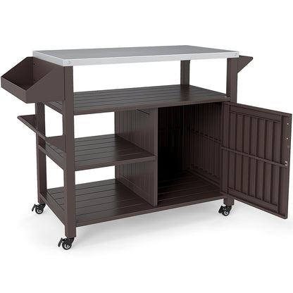 Outdoor Grill Cart with Storage Cabinet-Brown