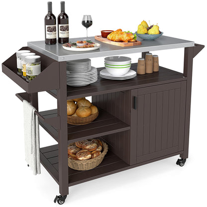 Outdoor Grill Cart with Storage Cabinet-Brown