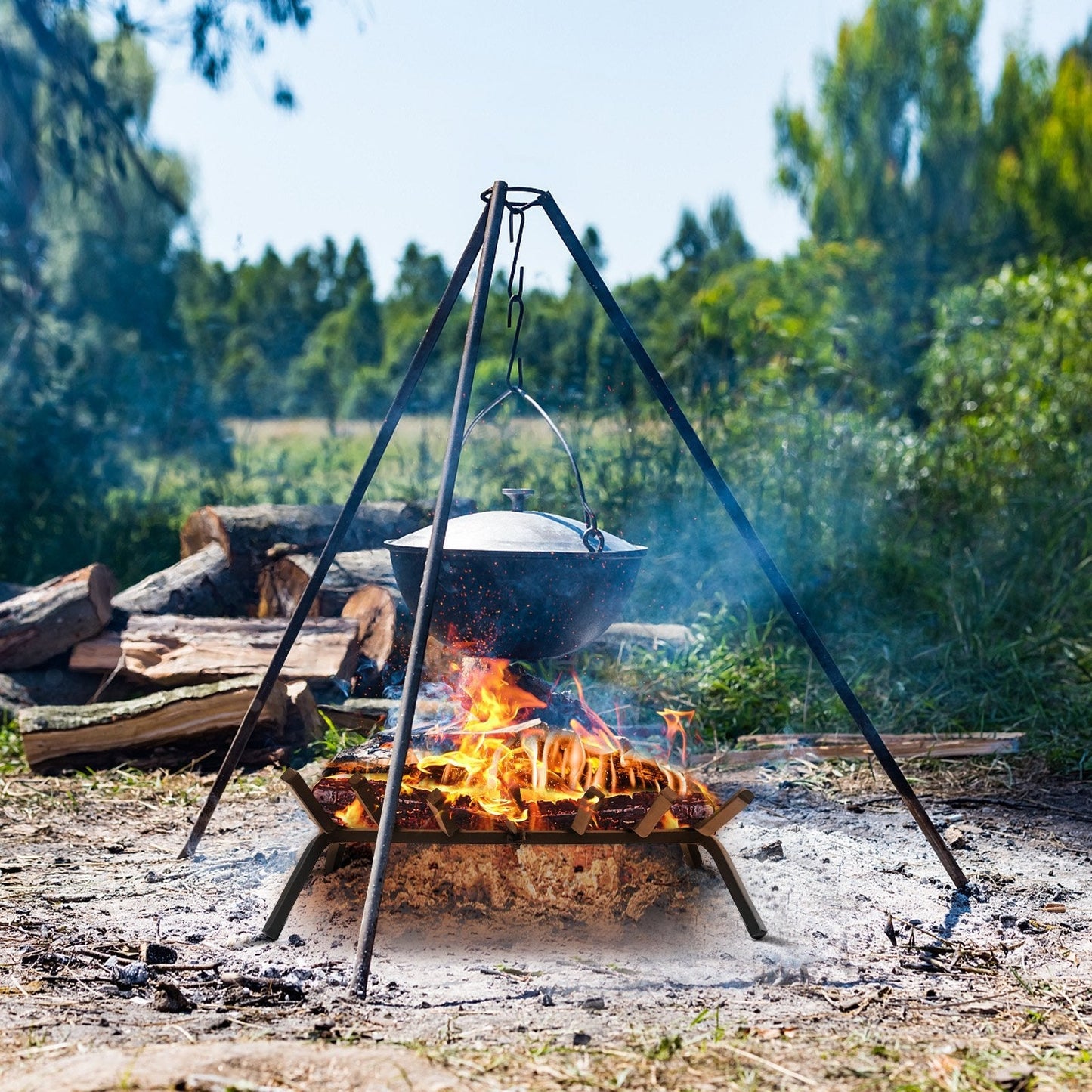 Outdoor Grill Fireplace Log Grate Holder with 7 Steel Bars-S