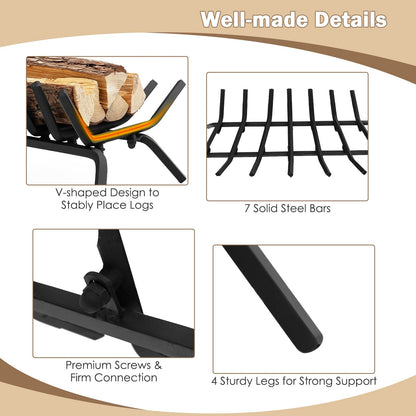 Outdoor Grill Fireplace Log Grate Holder with 7 Steel Bars-S