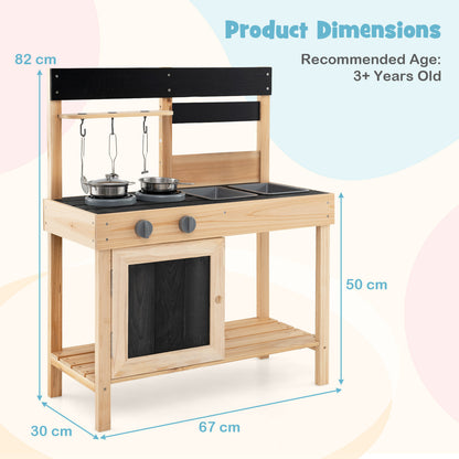 Outdoor Kids Pretend Play Kitchen with 2 Removable Sinks-Natural