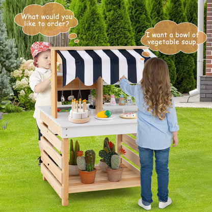 Outdoor Double-Sided Mud Kitchen for Kids-Natural & White