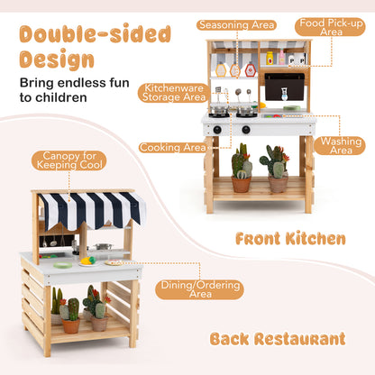 Outdoor Double-Sided Mud Kitchen for Kids-Natural & White