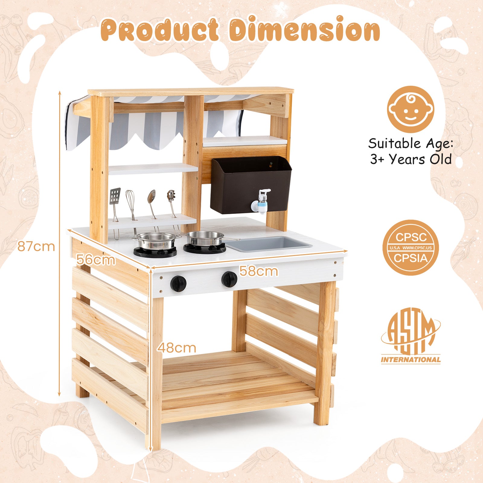Outdoor Double-Sided Mud Kitchen for Kids-Natural & White