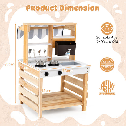 Outdoor Double-Sided Mud Kitchen for Kids-Natural & White