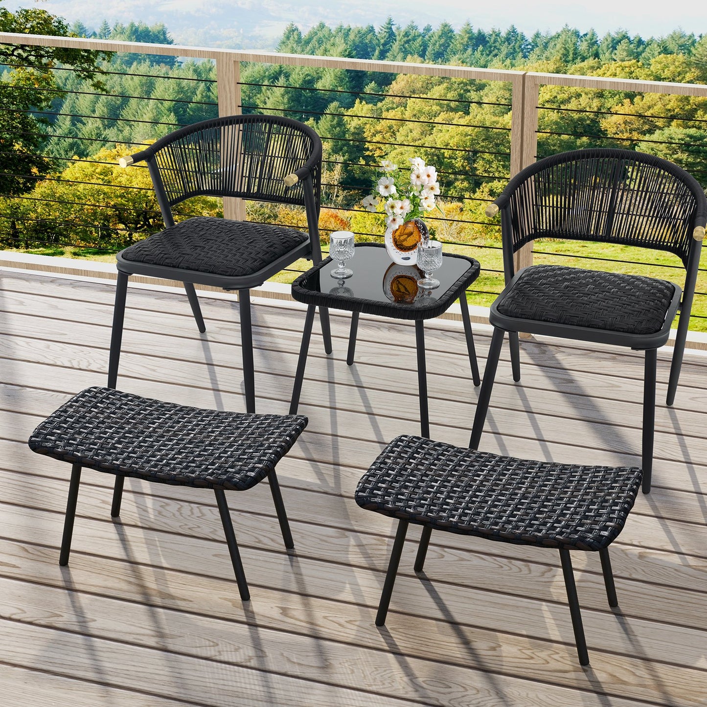 Outdoor Ottomans Set of 2 with Quick Dry Foam and Heavy Duty Metal Frame-Brown