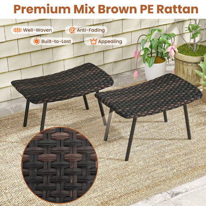 Outdoor Ottomans Set of 2 with Quick Dry Foam and Heavy Duty Metal Frame-Brown