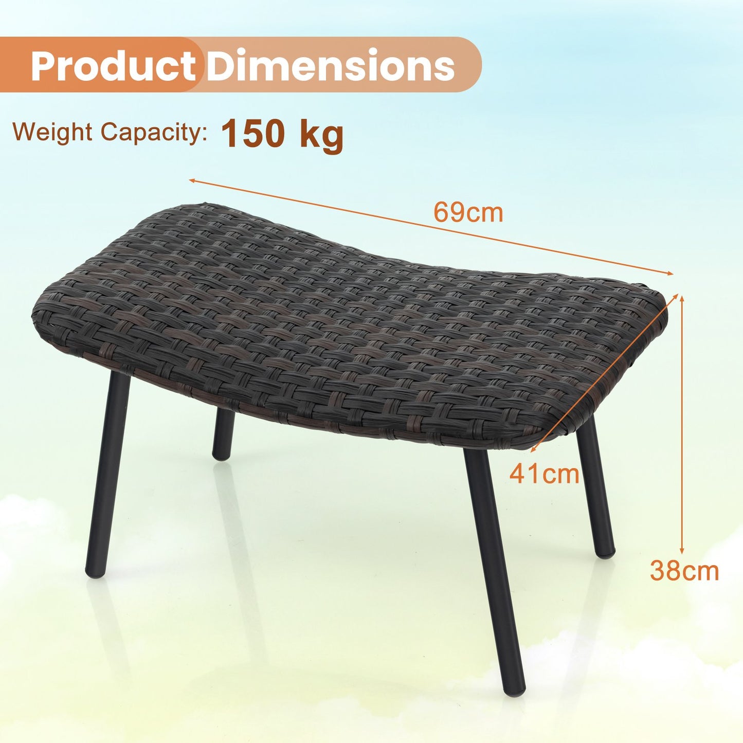 Outdoor Ottomans Set of 2 with Quick Dry Foam and Heavy Duty Metal Frame-Brown