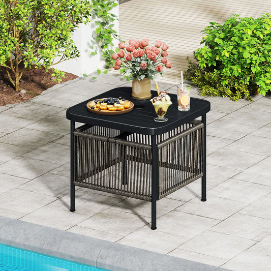 Outdoor PE Rattan Side Table with 5CM Umbrella Hole