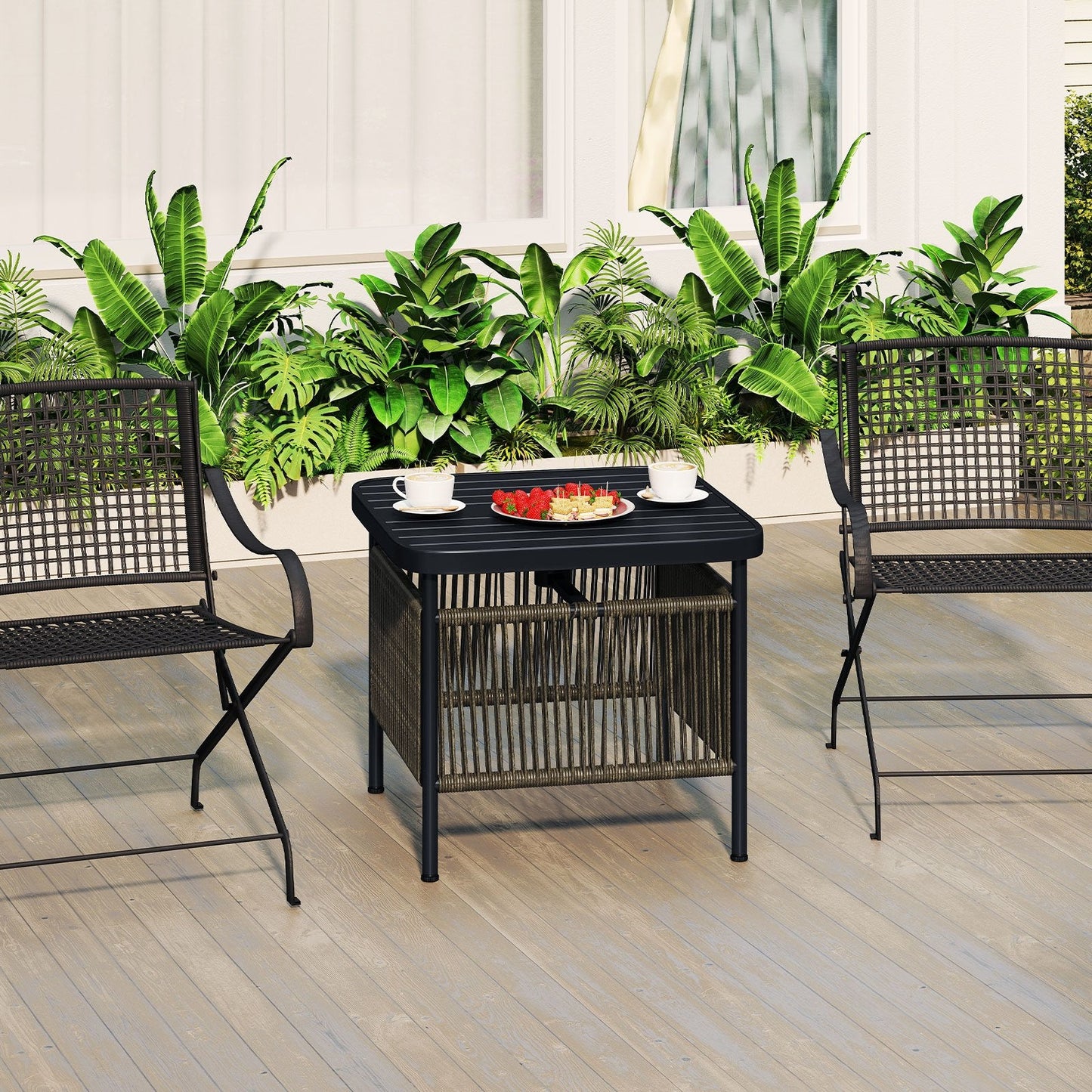 Outdoor PE Rattan Side Table with 5CM Umbrella Hole