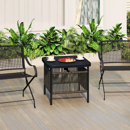 Outdoor PE Rattan Side Table with 5CM Umbrella Hole