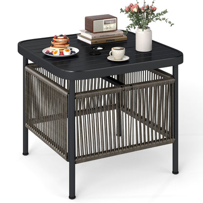 Outdoor PE Rattan Side Table with 5CM Umbrella Hole