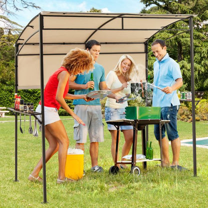 Outdoor Patio BBQ Canopy with Metal Shelves and Hooks-Beige