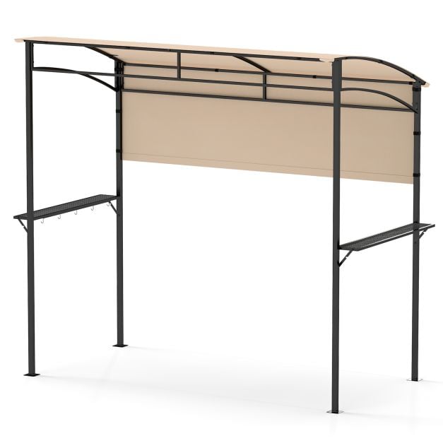Outdoor Patio BBQ Canopy with Metal Shelves and Hooks-Beige