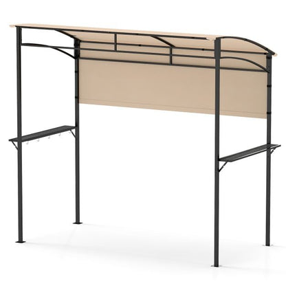 Outdoor Patio BBQ Canopy with Metal Shelves and Hooks-Beige