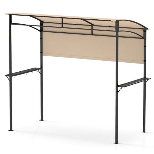 Outdoor Patio BBQ Canopy with Metal Shelves and Hooks-Beige