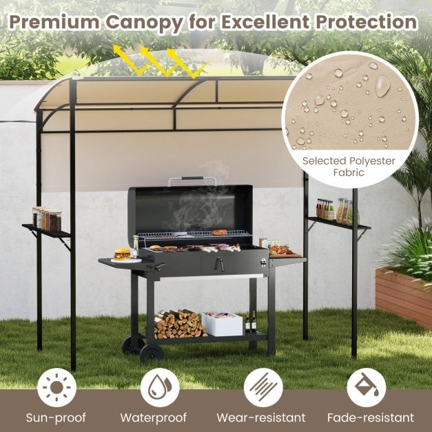 Outdoor Patio BBQ Canopy with Metal Shelves and Hooks-Beige