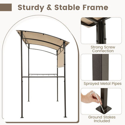 Outdoor Patio BBQ Canopy with Metal Shelves and Hooks-Beige