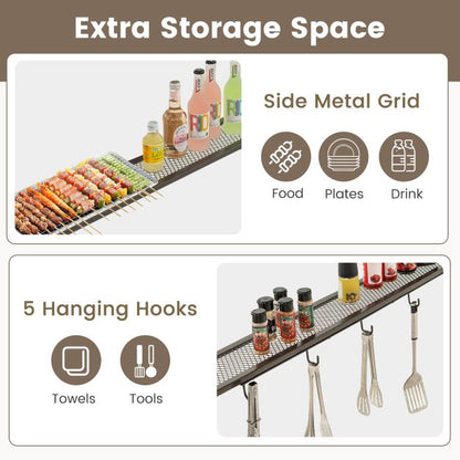 Outdoor Patio BBQ Canopy with Metal Shelves and Hooks-Beige