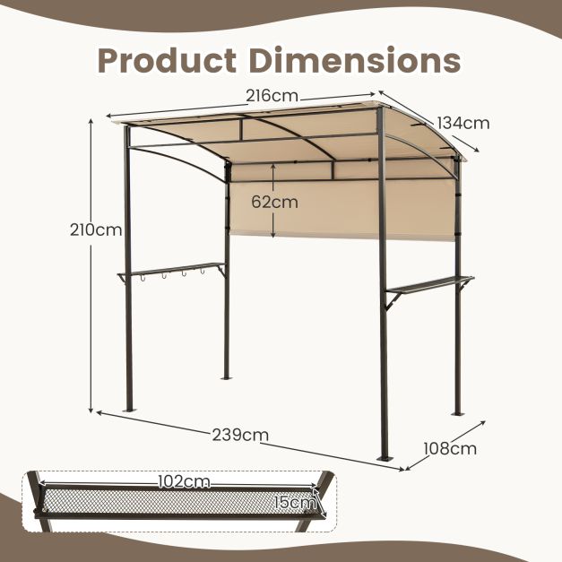 Outdoor Patio BBQ Canopy with Metal Shelves and Hooks-Beige