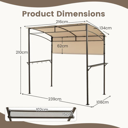 Outdoor Patio BBQ Canopy with Metal Shelves and Hooks-Beige