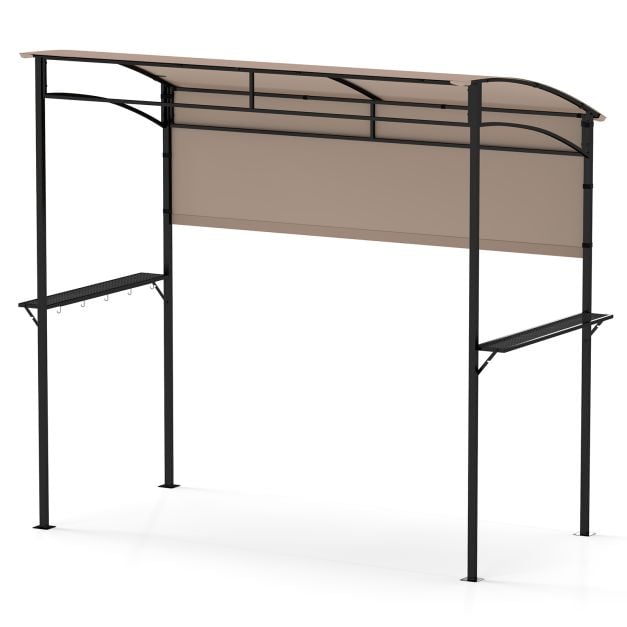 Outdoor Patio BBQ Canopy with Metal Shelves and Hooks-Brown