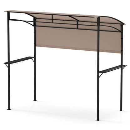 Outdoor Patio BBQ Canopy with Metal Shelves and Hooks-Brown
