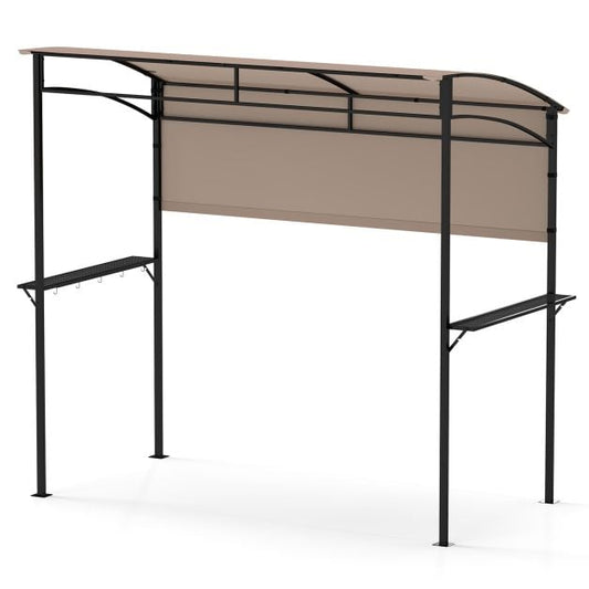 Outdoor Patio BBQ Canopy with Metal Shelves and Hooks-Brown