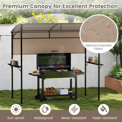 Outdoor Patio BBQ Canopy with Metal Shelves and Hooks-Brown