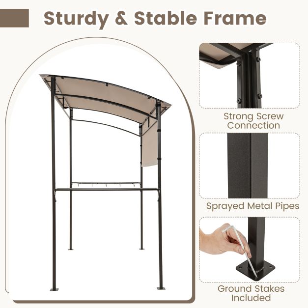 Outdoor Patio BBQ Canopy with Metal Shelves and Hooks-Brown