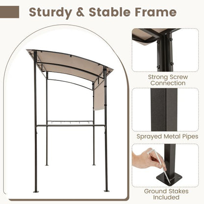 Outdoor Patio BBQ Canopy with Metal Shelves and Hooks-Brown