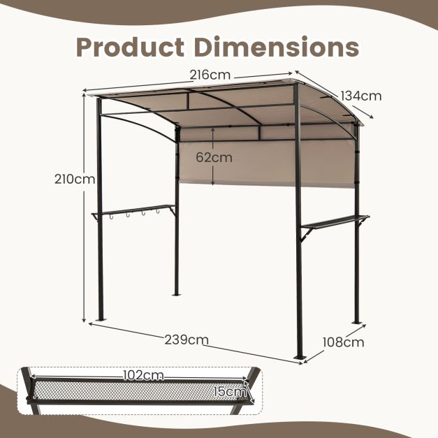 Outdoor Patio BBQ Canopy with Metal Shelves and Hooks-Brown