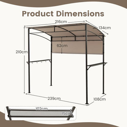 Outdoor Patio BBQ Canopy with Metal Shelves and Hooks-Brown