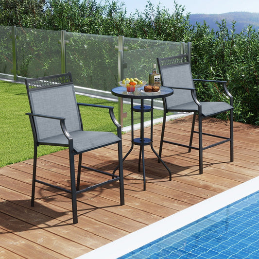 Outdoor Patio Chair Set of 2 with Footrest and High Back and Armrests-Blue