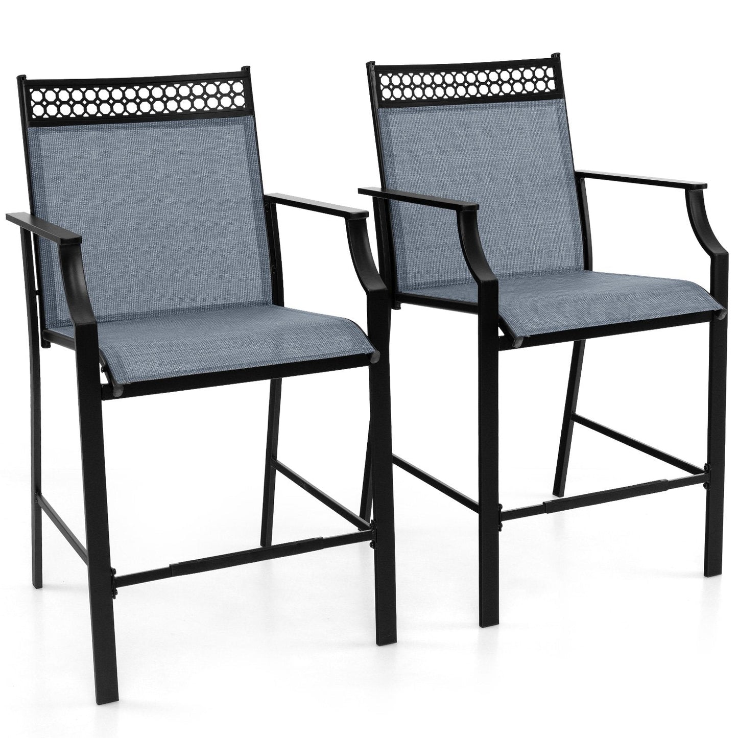 Outdoor Patio Chair Set of 2 with Footrest and High Back and Armrests-Blue