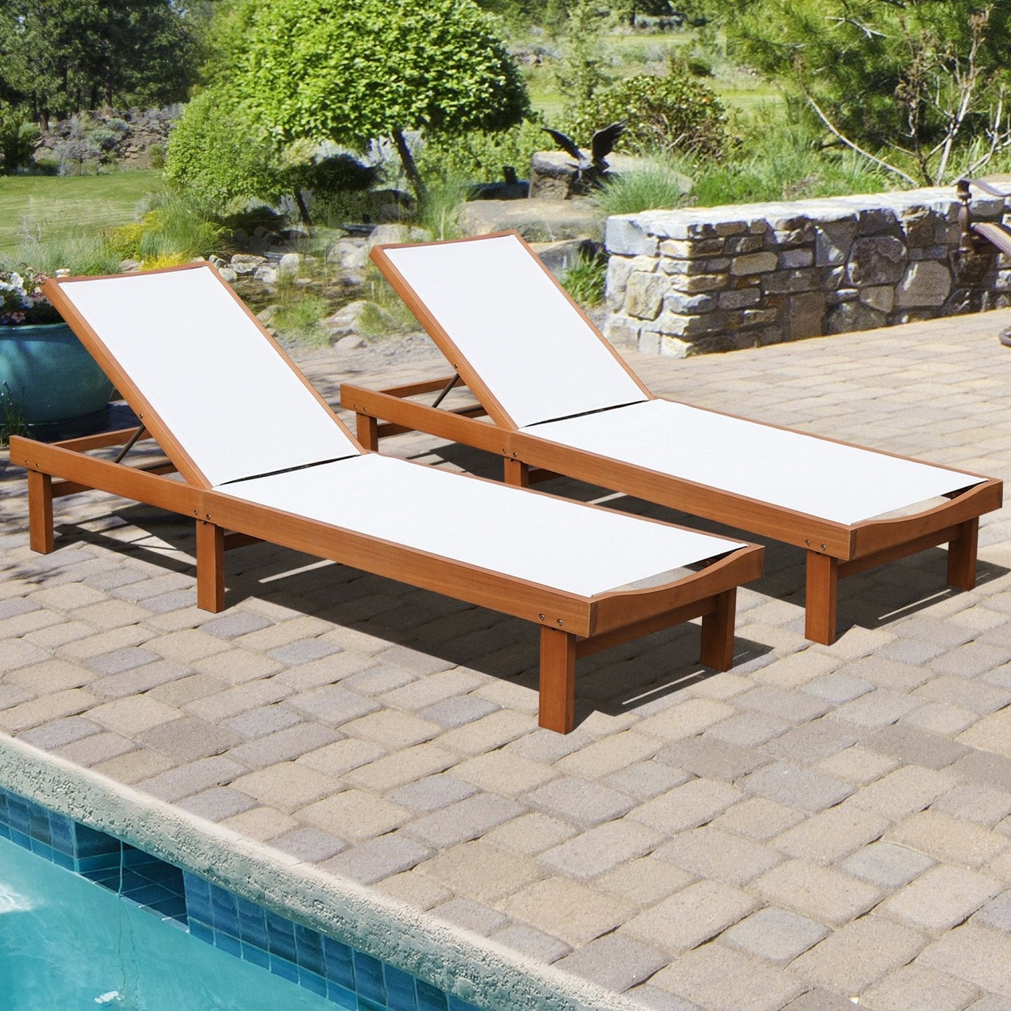 Outdoor Patio Fabric Chaise Lounge Chair 5-Position Recliner