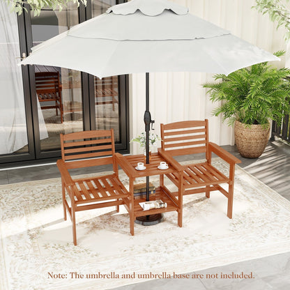 Outdoor Patio Loveseat with Coffee Table and Umbrella Hole