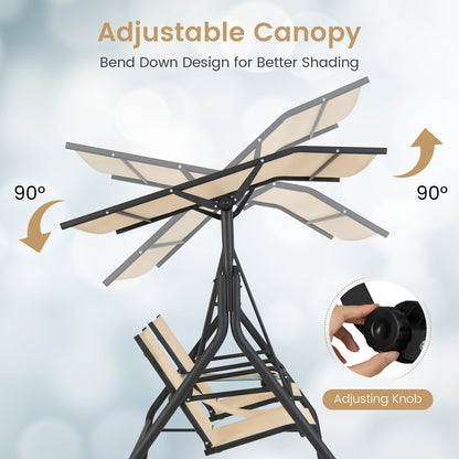 2 Person Outdoor Patio Swing with Adjustable Canopy for Garden Porch Backyard-Beige