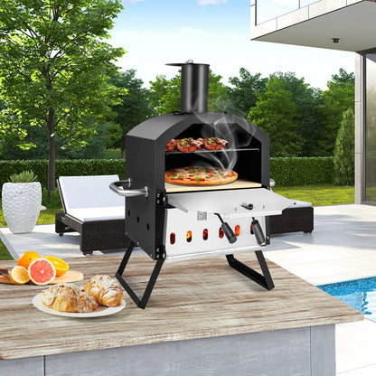 Outdoor Pizza Oven with Waterproof Cover and Anti-scalding Handles-Black