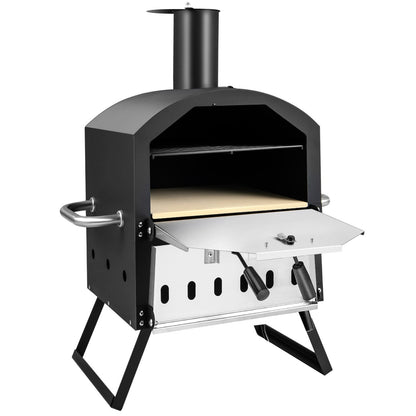 Outdoor Pizza Oven with Waterproof Cover and Anti-scalding Handles-Black