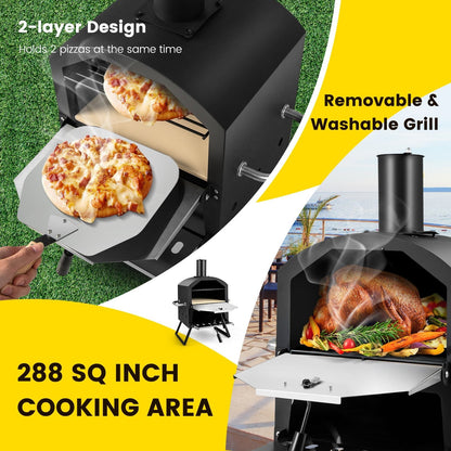 Outdoor Pizza Oven with Waterproof Cover and Anti-scalding Handles-Black