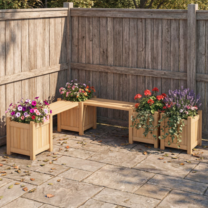 3-in-1 Outdoor Planter Box with Bench 2-Person Outdoor Bench-Natural