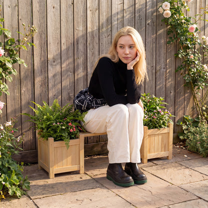 3-in-1 Outdoor Planter Box with Bench 2-Person Outdoor Bench-Natural