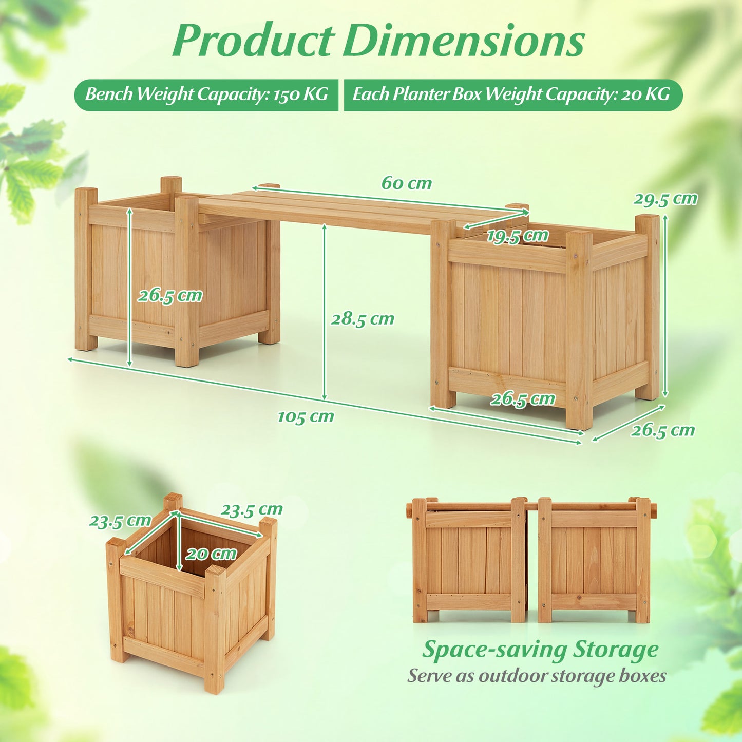 3-in-1 Outdoor Planter Box with Bench 2-Person Outdoor Bench-Natural