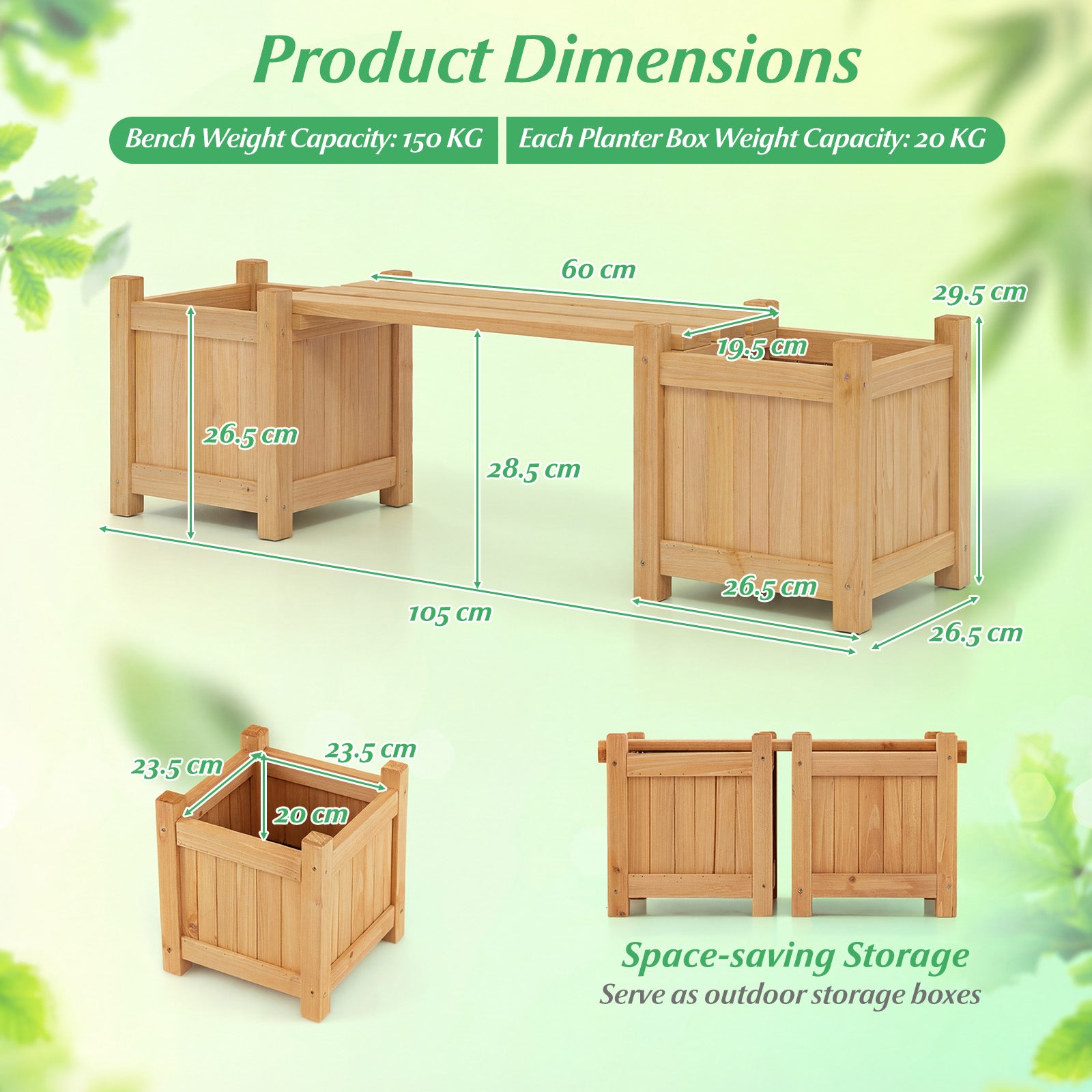 3-in-1 Outdoor Planter Box with Bench 2-Person Outdoor Bench-Natural