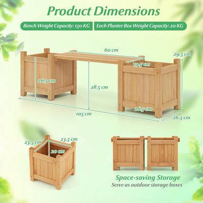 3-in-1 Outdoor Planter Box with Bench 2-Person Outdoor Bench-Natural
