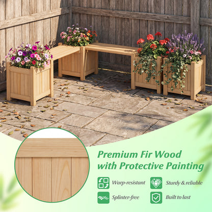 3-in-1 Outdoor Planter Box with Bench 2-Person Outdoor Bench-Natural