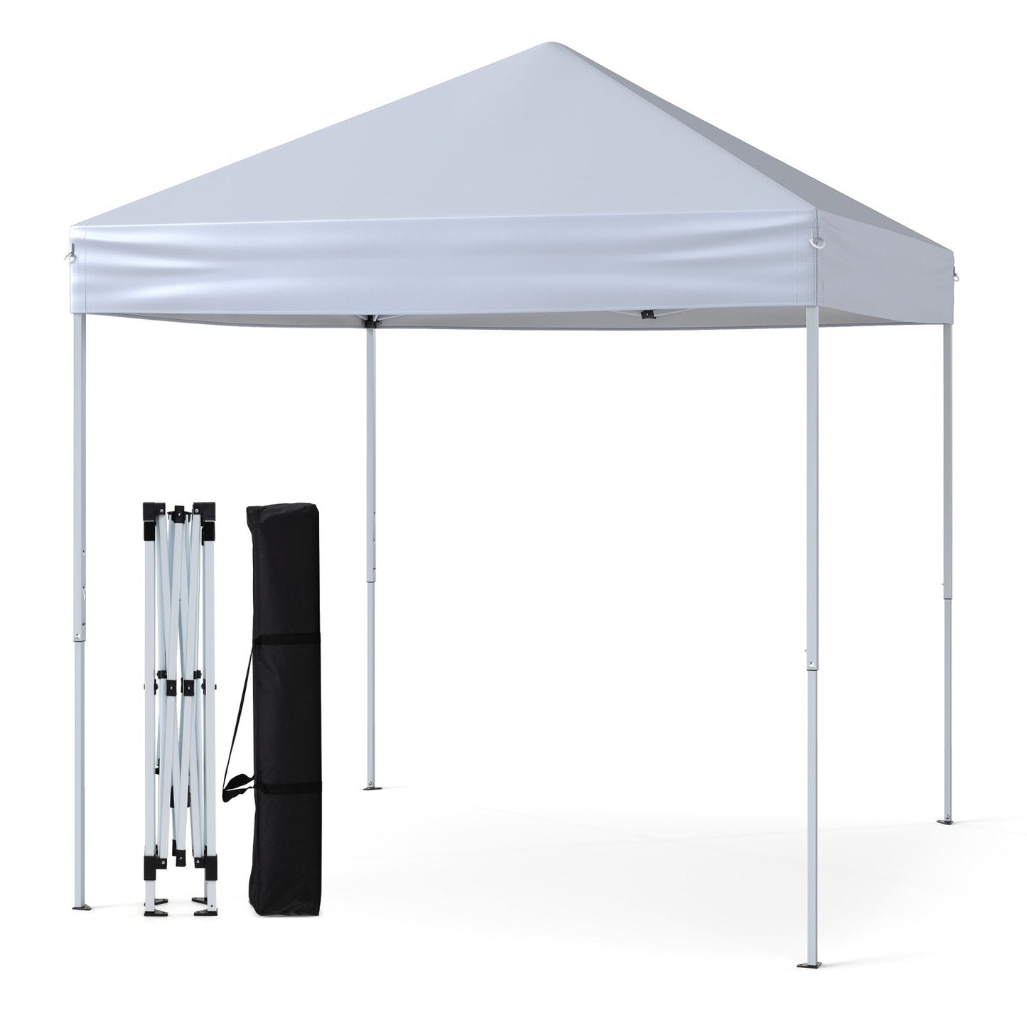 Outdoor Folding Pop-up Canopy with Adjustable Heights and Carrying Bag-White