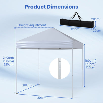 Outdoor Folding Pop-up Canopy with Adjustable Heights and Carrying Bag-White