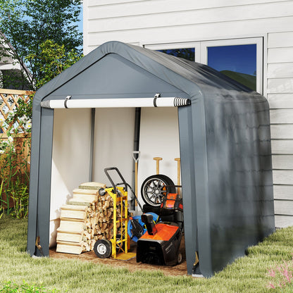 Outdoor Portable Storage Shelter with Roll up Zipper Door-Grey